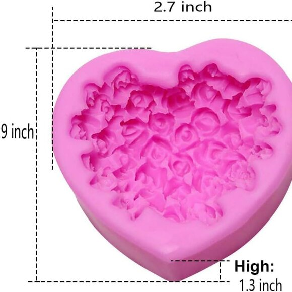 Silicone 3D Rose Flower Mold Love Heart Shape Fondant Soap Cake Mould for Chocol - Picture 3 of 6